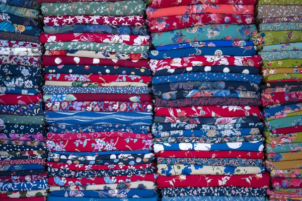 Lots Colorful Fabrics Street Market Sale Vietnam Close — Stock Photo, Image