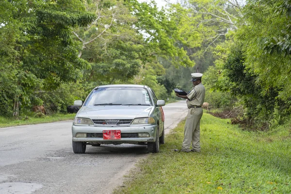 Zanzibar Tanzania November 2019 Trafikpolis Har Stoppat Bil Väg Zanzibar — Stockfoto