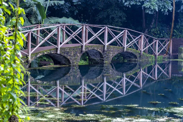 Ponte Arqueada Lago Com Reflexão Tanzânia África Oriental Passo Passo — Fotografia de Stock