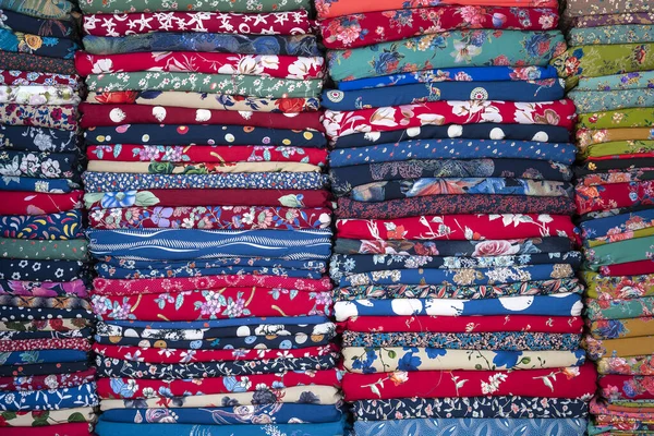 Lots Colorful Fabrics Street Market Sale Vietnam Close — Stock Photo, Image