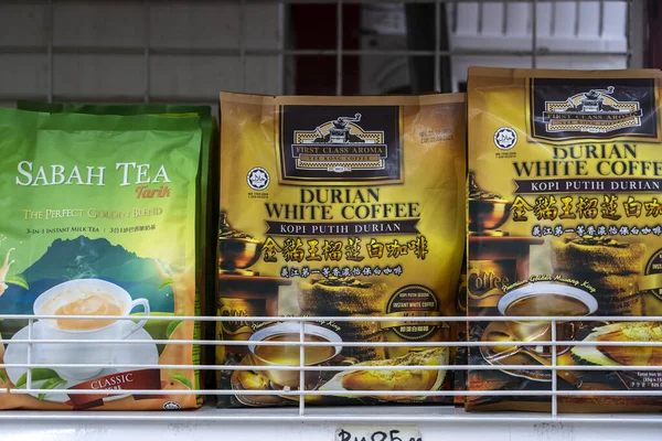 Kota Kinabalu Malaysia February 2020 Durian White Coffee Sale Tourists — Stock Photo, Image