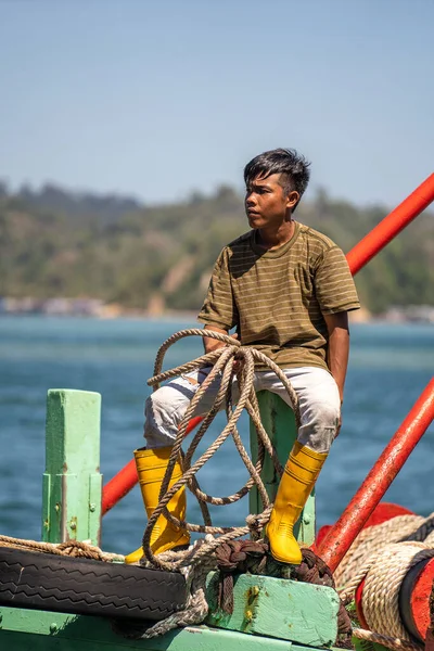 Kota Kinabalu Malaysia February 2020 Portrait Malaysian Male Worker Fishing — Stock Photo, Image