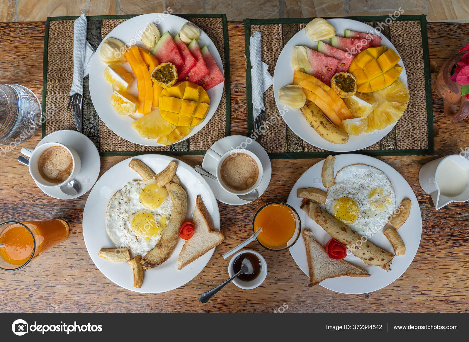 Tropical Breakfast Fruit Coffee Scrambled Eggs Banana Pancake Two Beach Stock Photo Image By C Olegdoroshenko Tropical Breakfast Fruit Coffee Scrambled Eggs Banana Pancake Two Beach Stock Photo Image By C Olegdoroshenko