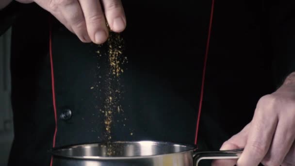 Slow mo chef throws flavoring — Stock Video