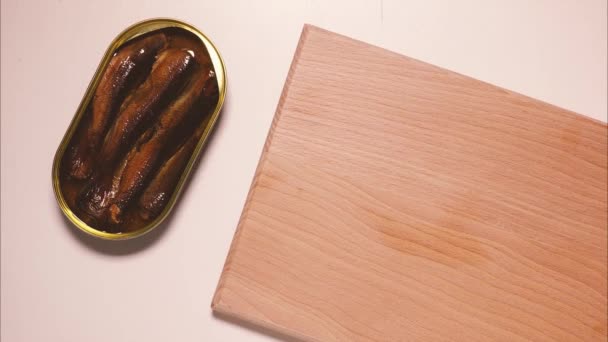 Sandwich with sardines on white toast. Stop motion, animation — Stock Footage Sandwich with sardines on white toast. Stop motion, animation Royalty Free Stock Footage