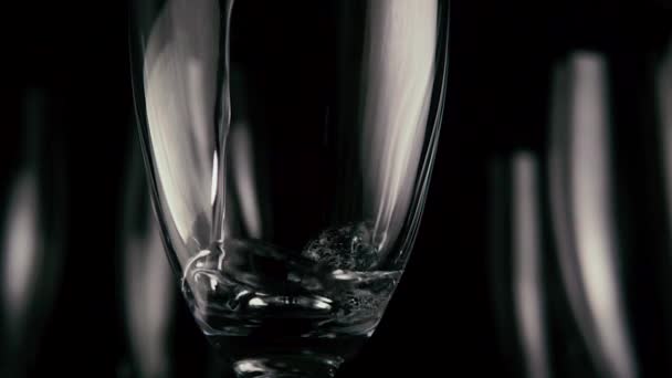 El champán se vierte en una copa. Movimiento lento — Vídeos de Stock
