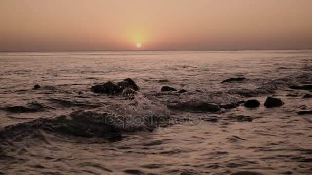 Slow mo lonely wave on the setting sun — Stock Video