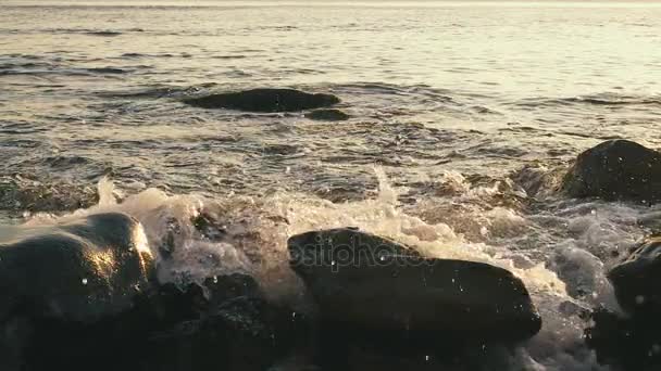 Langsame mo große Steine im Vordergrund im Wasser — Stockvideo