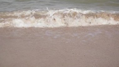Ağır çekim küçük dalgalar kumlu bir plaj üzerinde