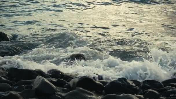 Langsam rollt eine kleine Welle an Land — Stockvideo