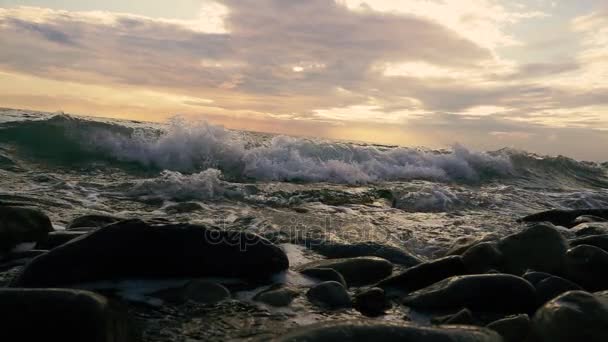 Vågen är rullande på stranden med en stänk slow motion — Stockvideo