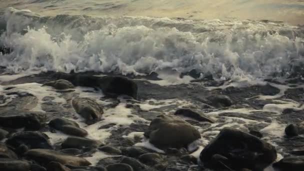 Emoción de agua en cámara lenta en la orilla — Vídeo de stock