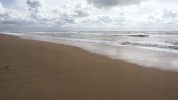 Sandstrand med stormfullt hav – stockvideo