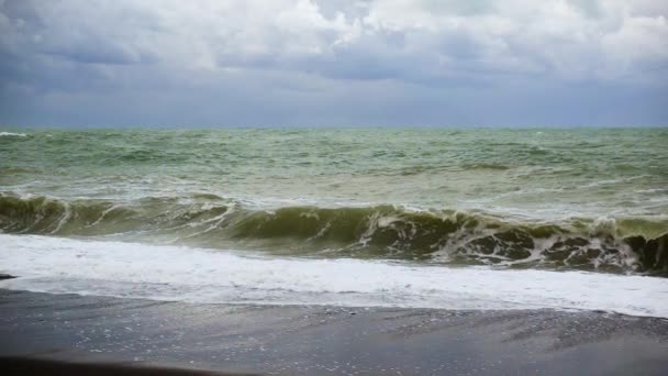 Osamělý vlna zvraty na černé pobřeží pomalé mo — Stock video