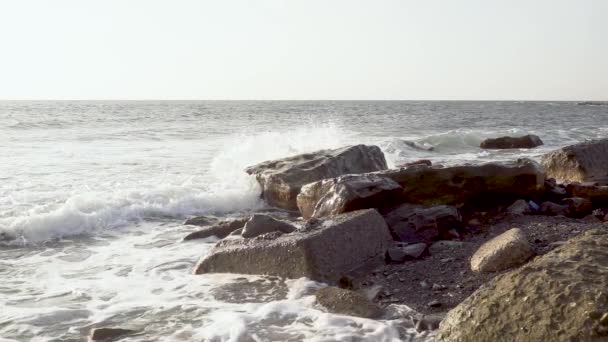 Långsamma mo sea wave rullar till stranden och raster — Stockvideo