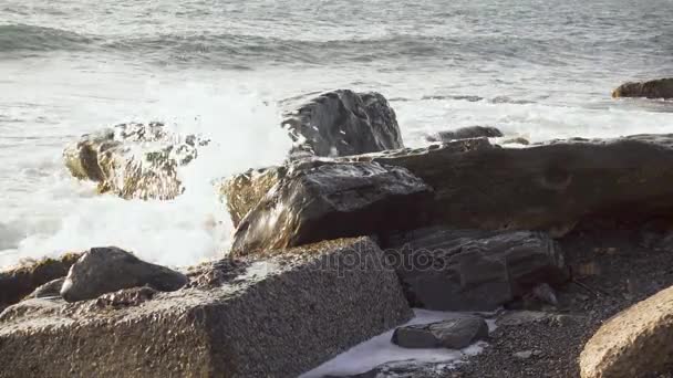 コンクリートや岩を満たす波 — ストック動画