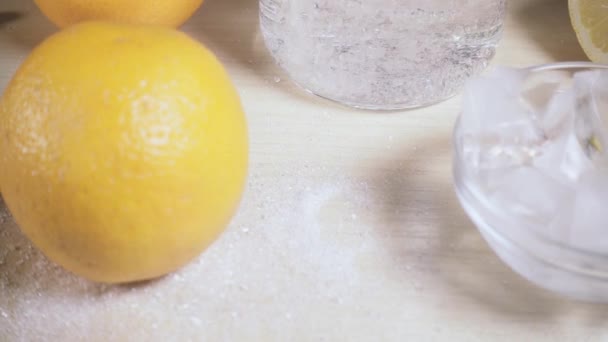 The soda pours into the decanter on the table slow motion — Stock Video