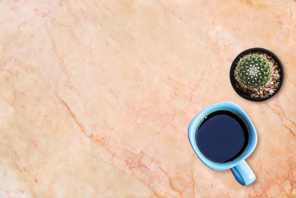 Cup of coffee and cuctus on the marble table background. — Stock Photo, Image