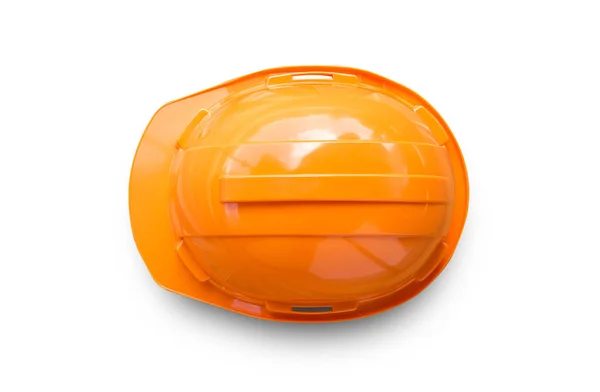 Оранжевый шлем инженера безопасности на белом фоне . — стоковое фото