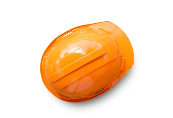 Casque ingénieur de sécurité orange sur fond blanc . — Photo