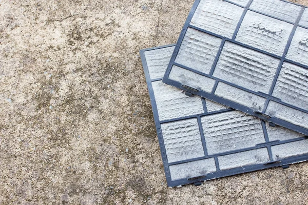 Dirty dust filters of air conditioner ready for cleaning