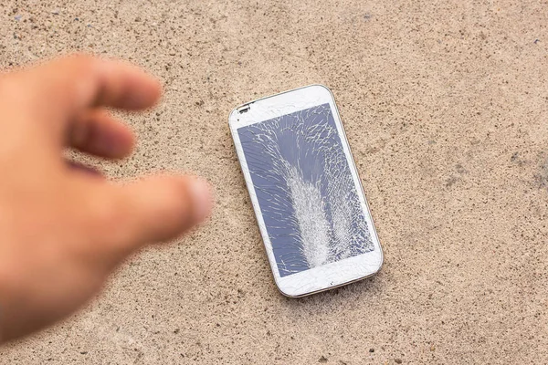 Person Picking Broken Smart Phone — Stock Photo, Image