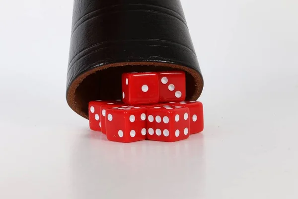 Red Dices Lying Studio Cup — Stock Photo, Image