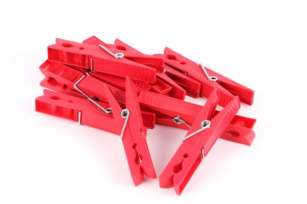 Heap Red Clothespins Lying Studio — Stock Photo, Image