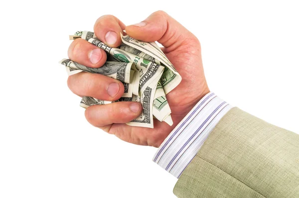 Crumpled Dollars Hand Isolated White — Stock Photo, Image