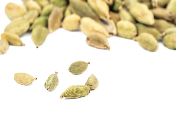 Cardamomo Perfumado Seco Fundo Branco — Fotografia de Stock