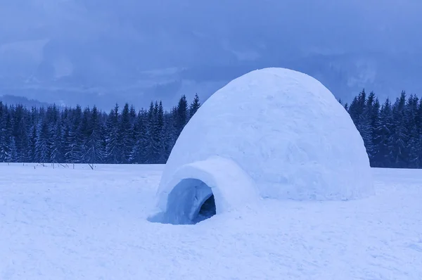 Salju Igloo Nyata Pegunungan Musim Dingin Yang Tinggi Waktu Twilight — Stok Foto