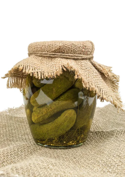 Delicious Pickles Glass Jar White Background — Stock Photo, Image