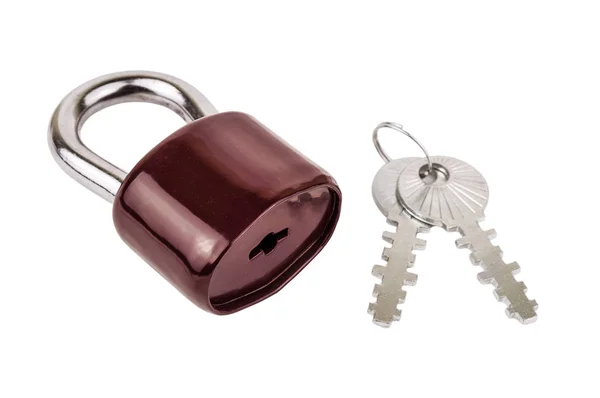 Solid Brown Padlock Keys Isolated White — Stock Photo, Image