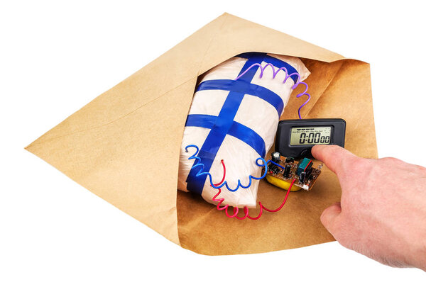 timebomb in envelope isolated on white