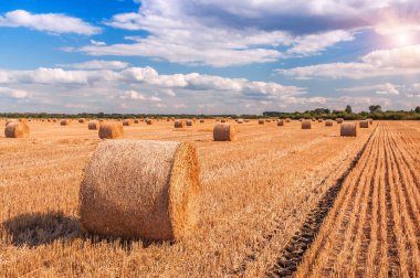 güzel yatay, balya, saman ve bulutlu gökyüzü