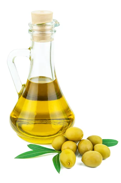 Ripe Olives Leaves Oil Isolated White — Stock Photo, Image