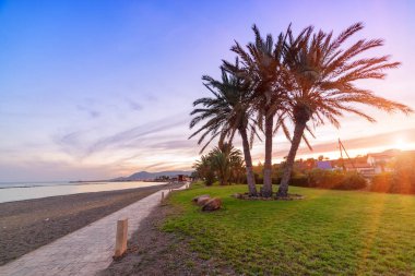 Sahilde günbatımı üzerinde üç avuç içi