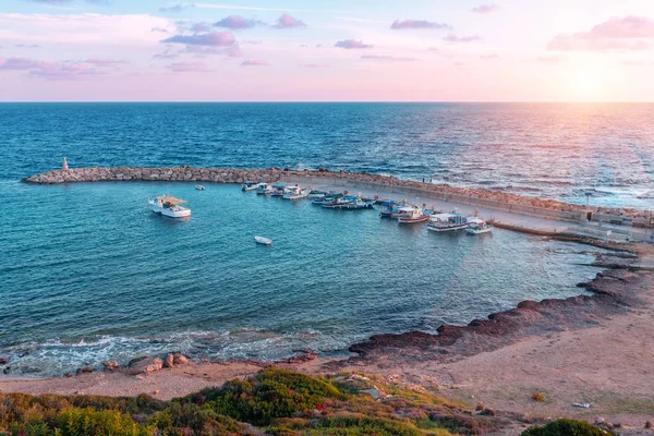 Yachts Dans Baie Coucher Soleil — Photo