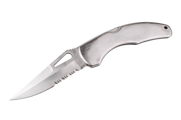 Серебряный охотничий нож на белом — стоковое фото