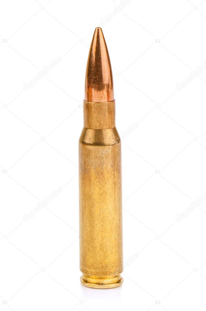 bullet with cartridge on white