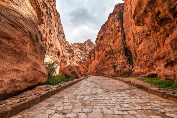 Weg in canyon Siq in Petra — Stockfoto