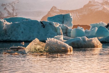 blue icebergs in ice lagoon in Iceland