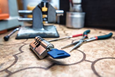 door cylinder with keys in workshop