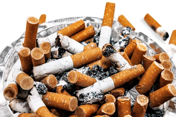 Full ashtray on white — Stock Photo, Image