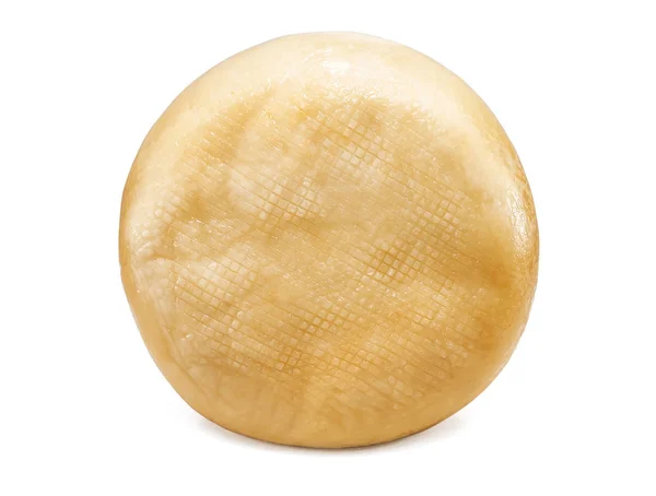 Testa di formaggio delizioso rotondo su bianco — Foto Stock
