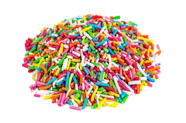 Arco-íris açúcar polvilha no branco — Fotografia de Stock