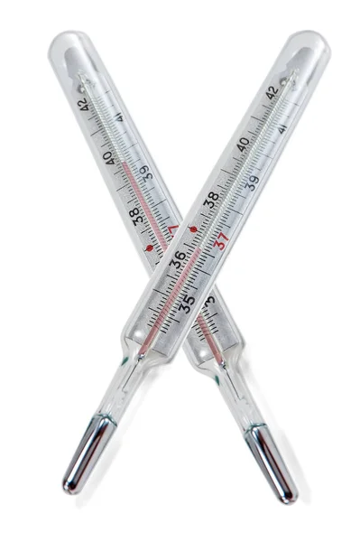 Termômetro Médico Com Temperatura Alta Normal Isolado Branco — Fotografia de Stock
