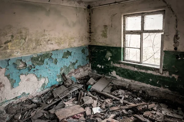 Different Garbage Ruined Old Room — Stock Photo, Image