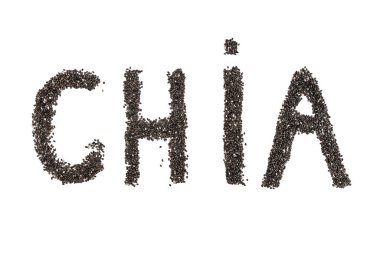 word chia made by seeds isolated on white