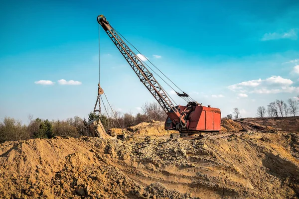 Oude Sleeplijn Graafmachine Gele Klei Steengroeve — Stockfoto